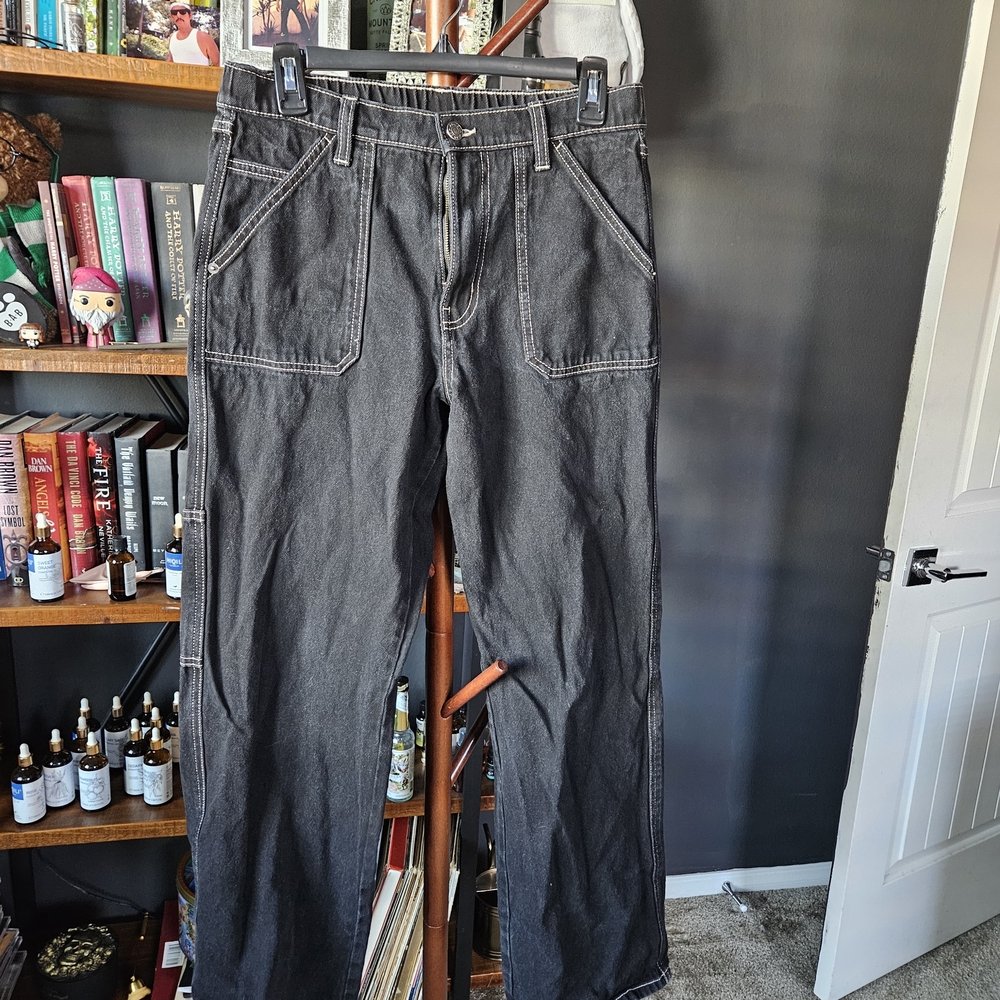 Black Wide Leg Jeans with Contrast Stitching